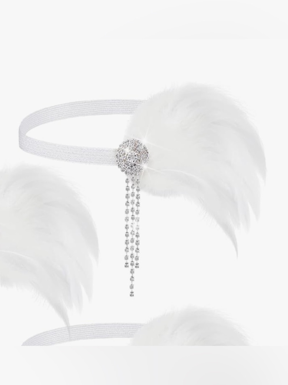 3 Brand New Ivory Feather & Rhinestone Flapper Head Pieces - Picture 10 of 10